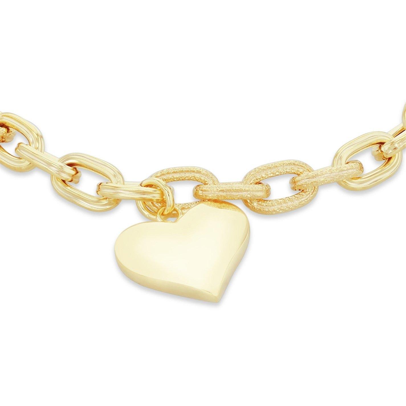 Yellow Gold - Be You - 9ct Gold Textured Oval Bracelet with Heart Charm - 4