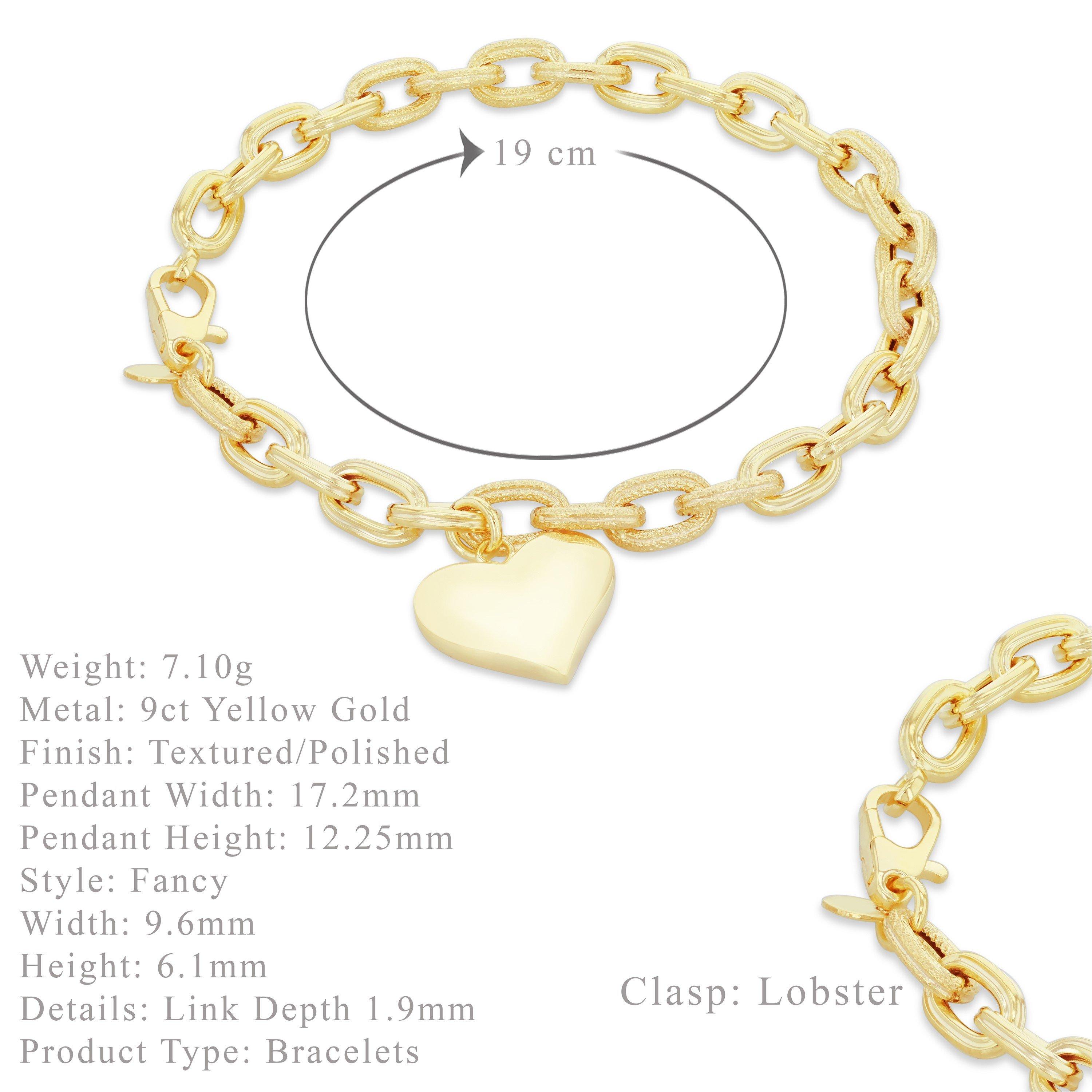 Yellow Gold - Be You - 9ct Gold Textured Oval Bracelet with Heart Charm - 6