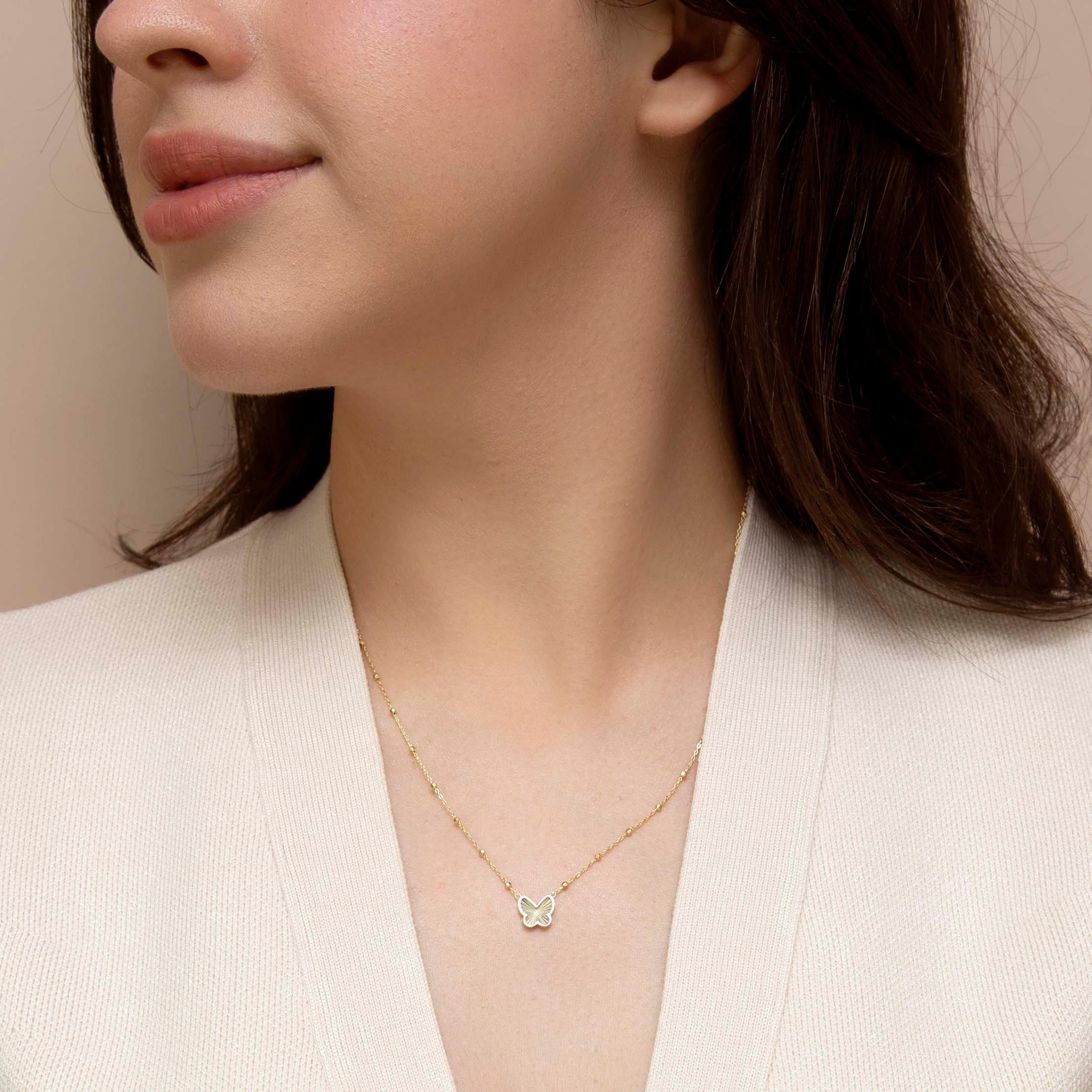 Yellow Gold - Be You - 9ct Gold Rainbow Butterfly Trace and Ball Necklace - 2