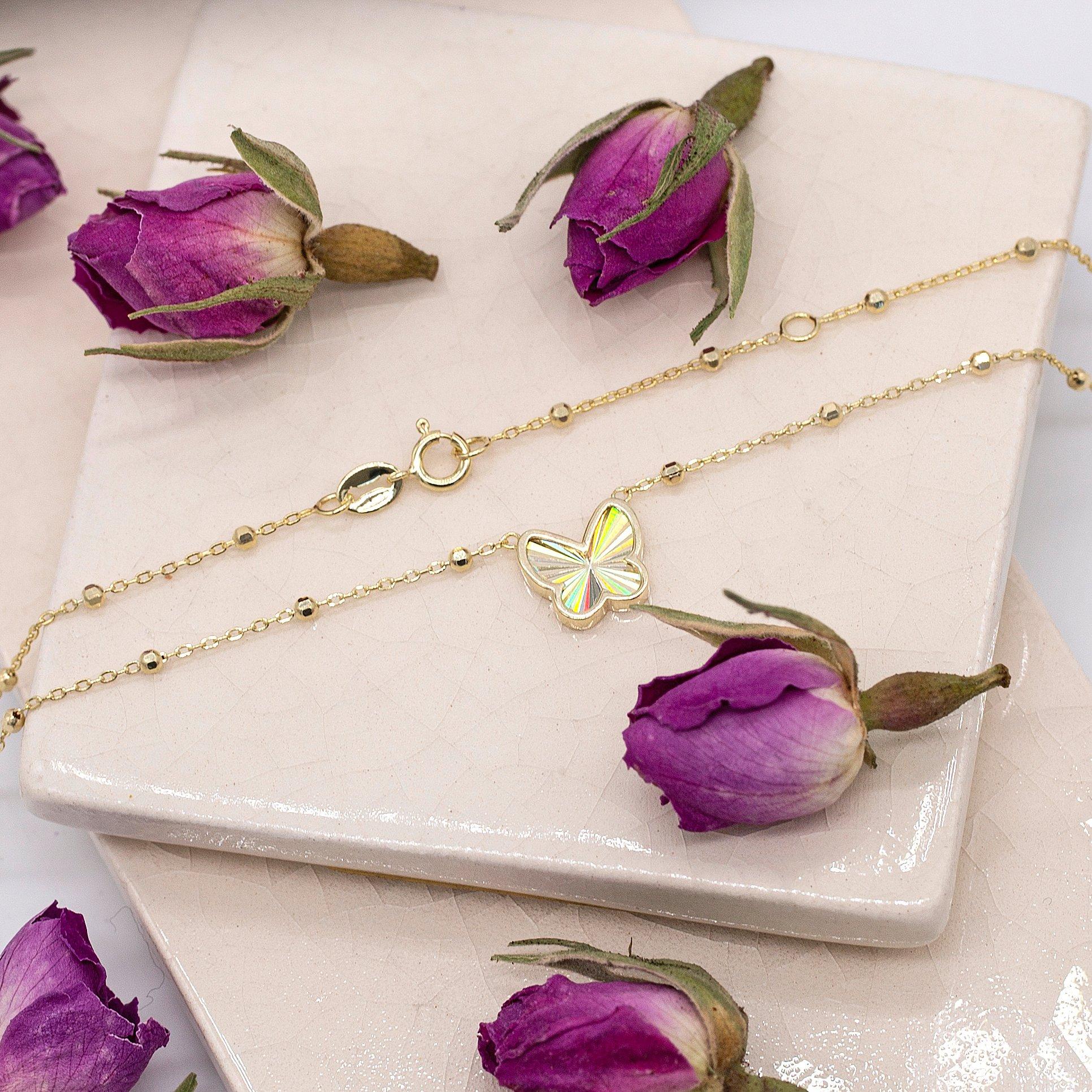 Yellow Gold - Be You - 9ct Gold Rainbow Butterfly Trace and Ball Necklace - 3