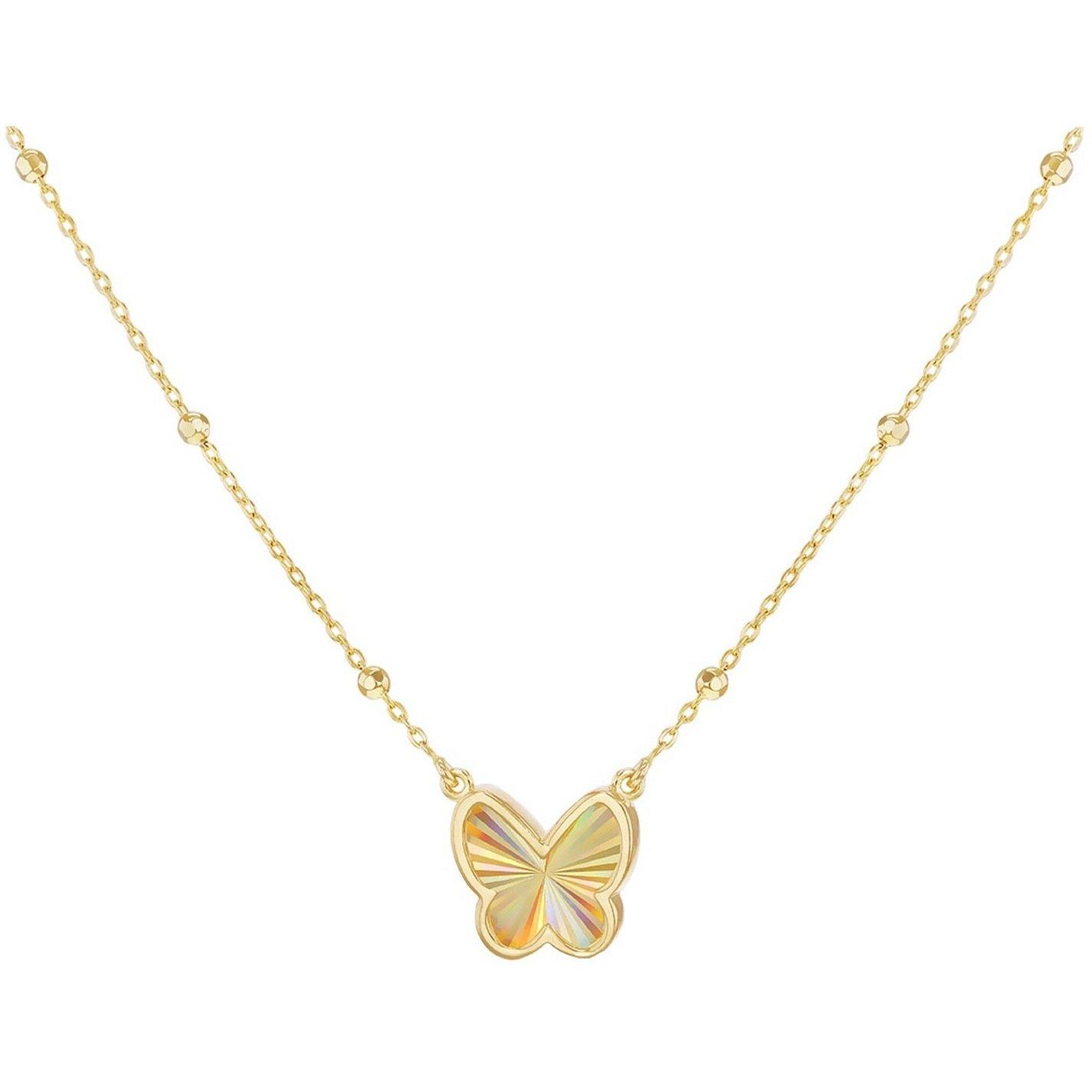 Yellow Gold - Be You - 9ct Gold Rainbow Butterfly Trace and Ball Necklace - 4