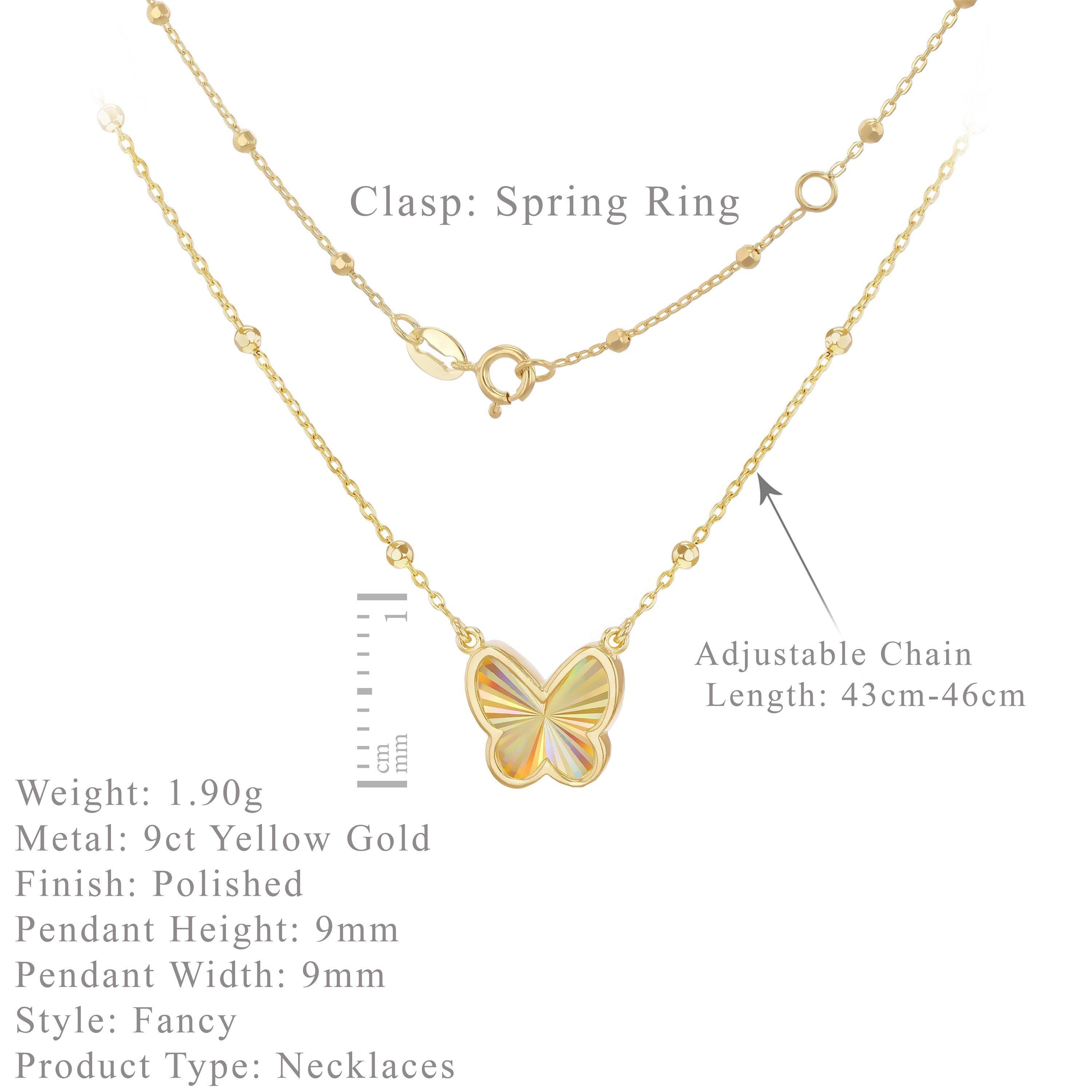 Yellow Gold - Be You - 9ct Gold Rainbow Butterfly Trace and Ball Necklace - 6