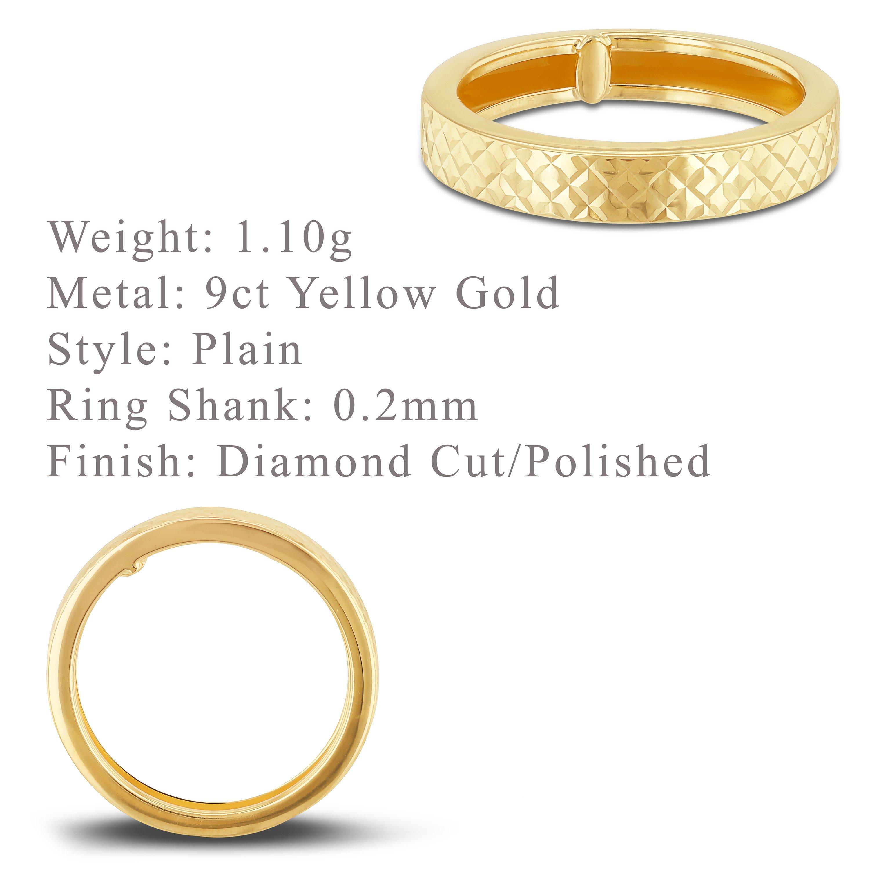 Yellow Gold - Be You - 9ct Gold Diamond Cut Band Ring - 6