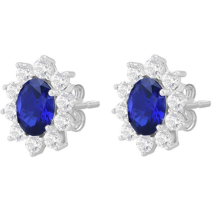 White Gold - Be You - 9ct Gold Oval Synthetic Sapphire CZ Stud Earrings - 2
