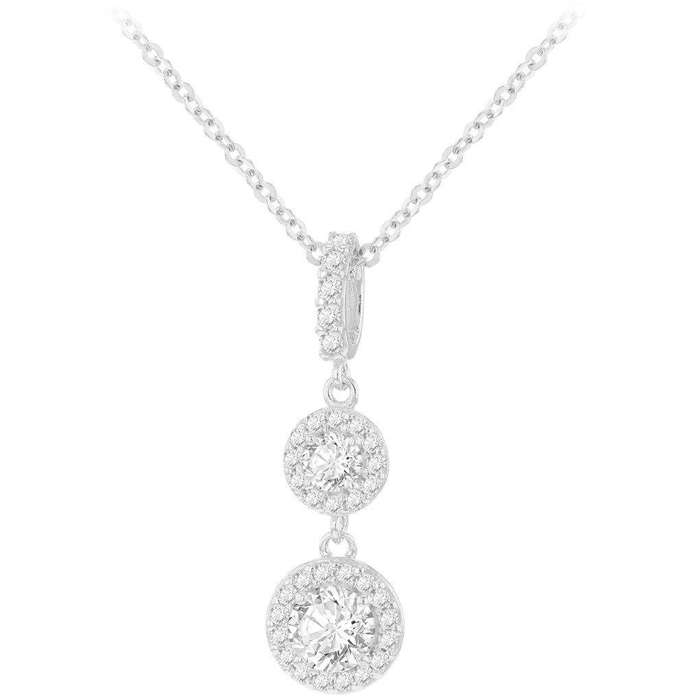 White Gold - Be You - 9ct White Gold Double CZ Drop Halo Necklace - 1