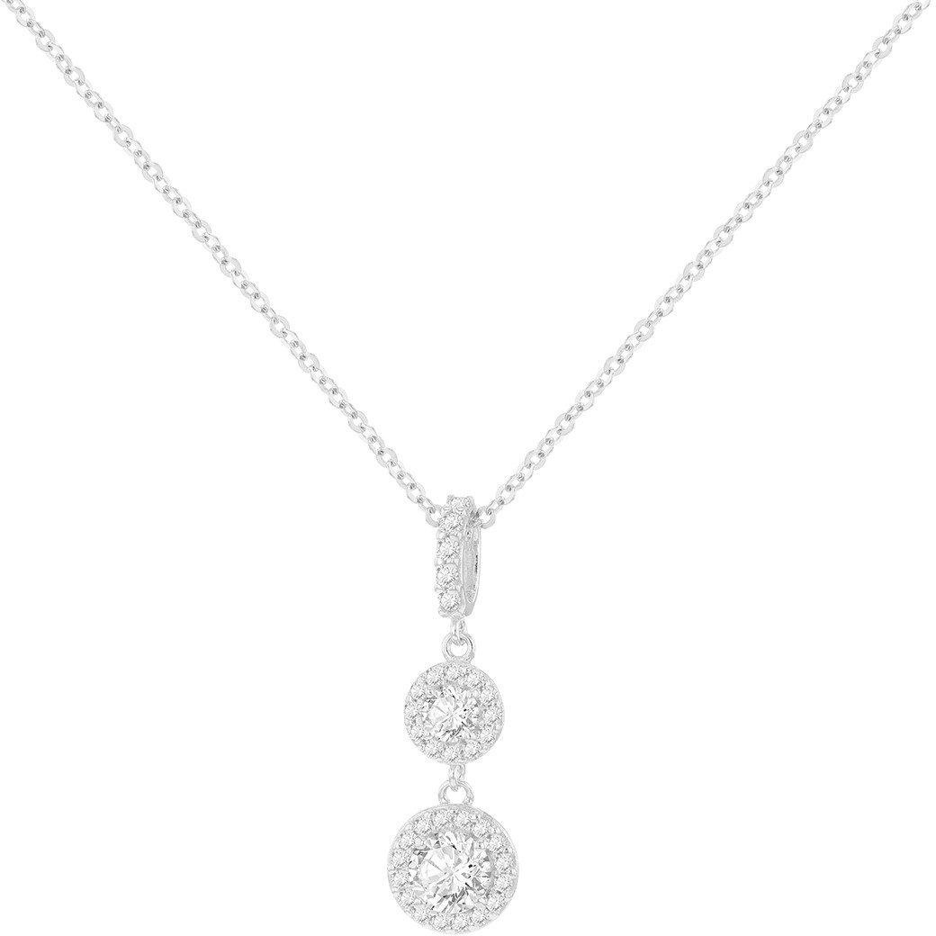 White Gold - Be You - 9ct White Gold Double CZ Drop Halo Necklace - 2