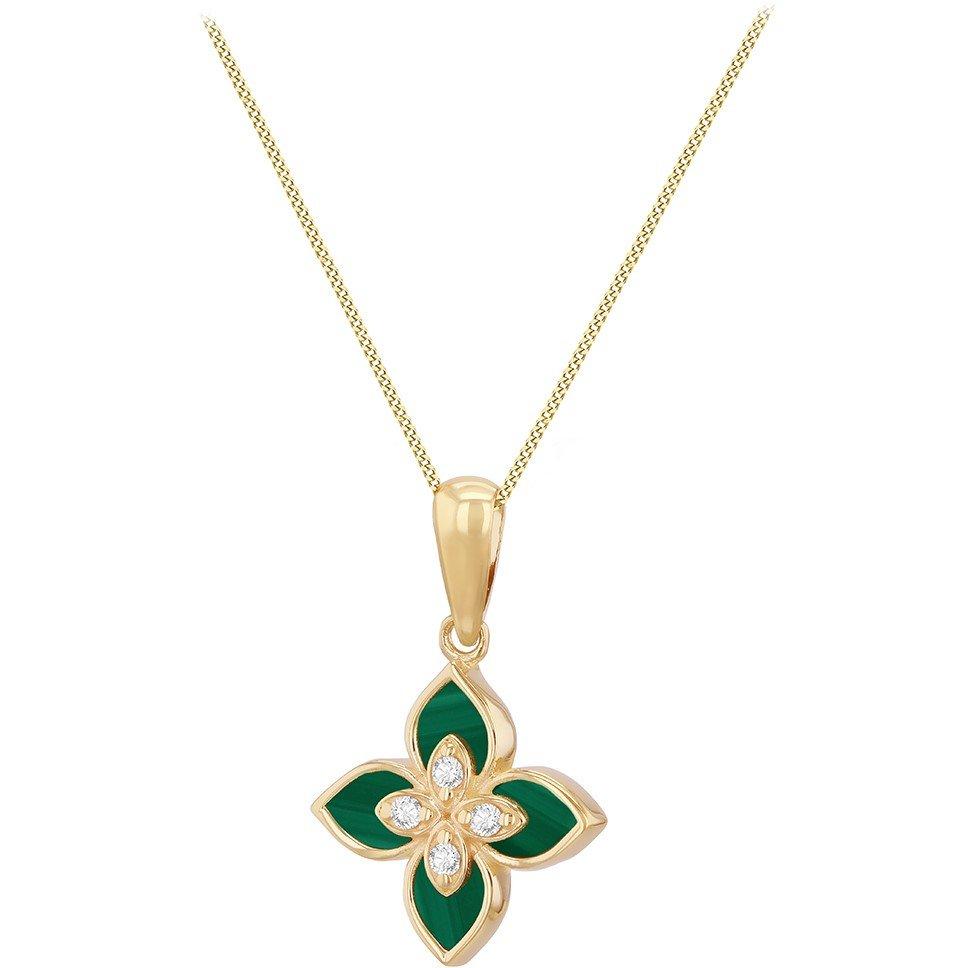 Yellow Gold - Be You - 9ct Gold Synthetic Malachite CZ Clover Necklace - 2