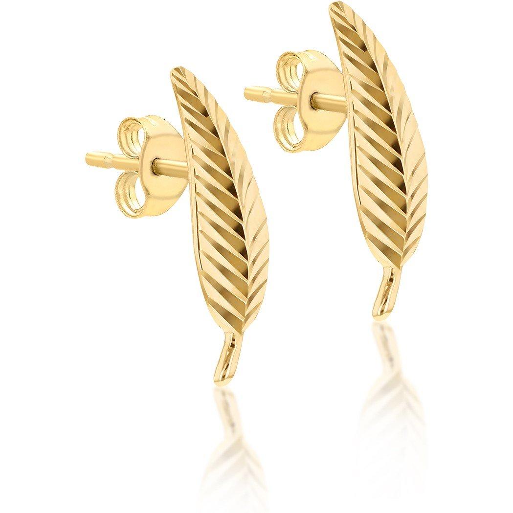 Yellow Gold - Be You - 9ct Gold Diamond Cut Leaf Stud Earrings - 2