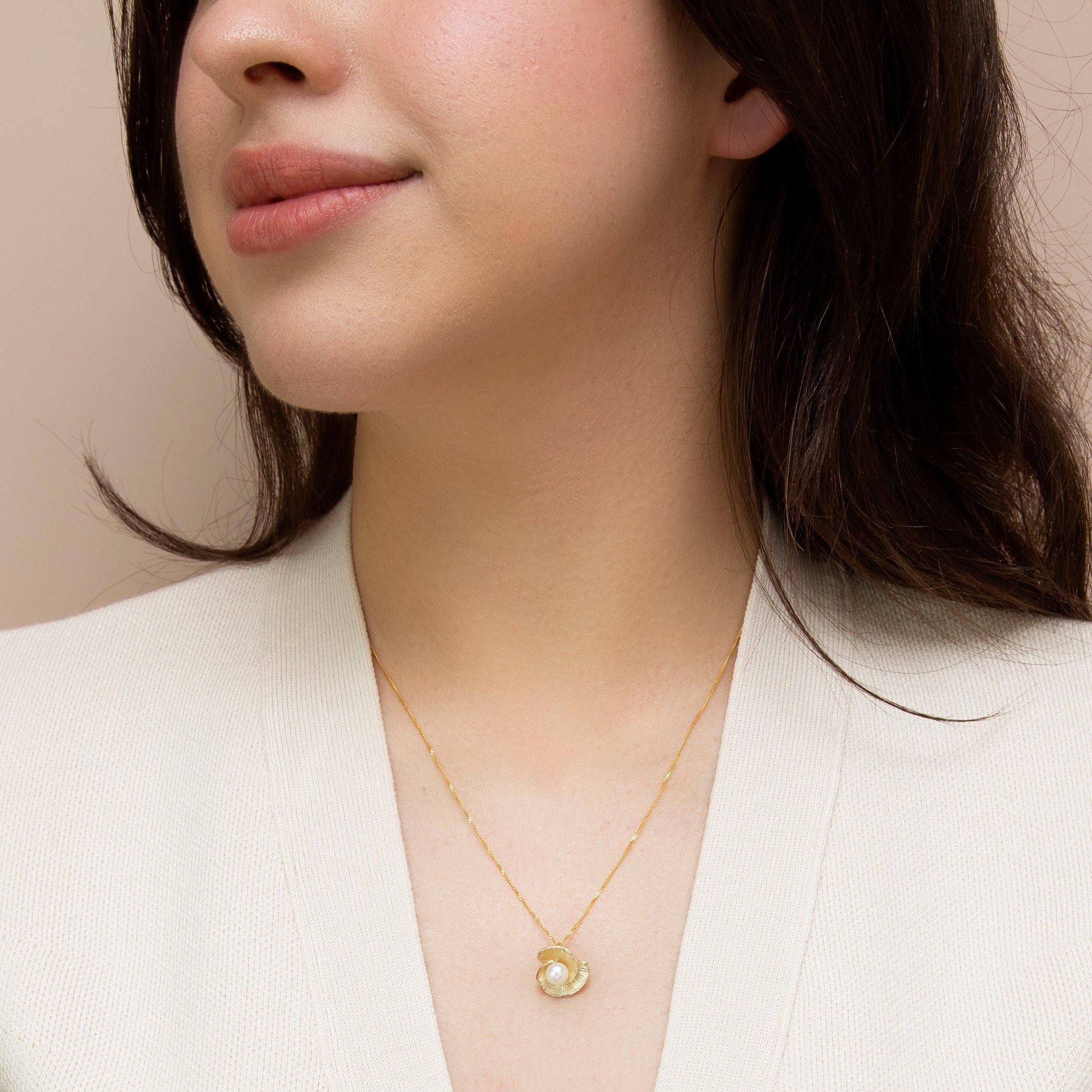 Yellow Gold - Be You - 9ct Gold Freshwater Pearl Flower Necklace - 2