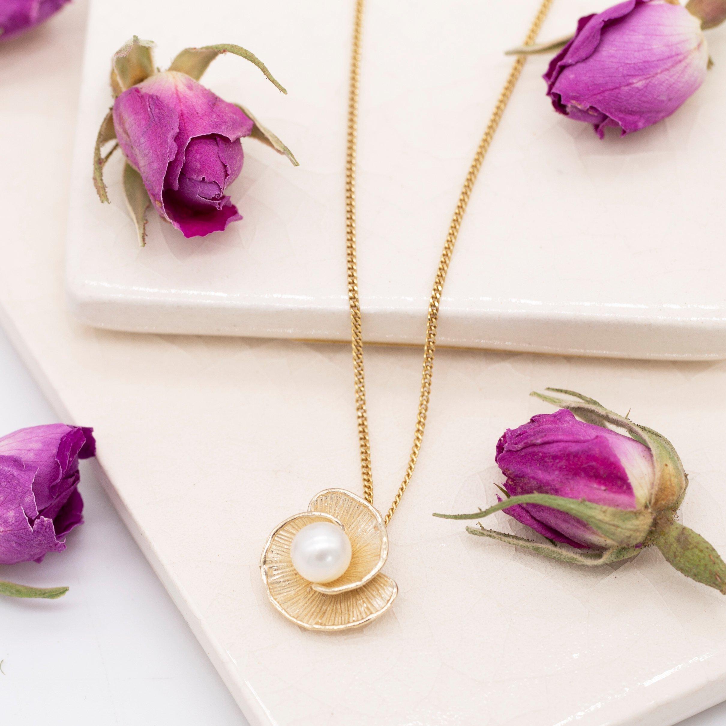 Yellow Gold - Be You - 9ct Gold Freshwater Pearl Flower Necklace - 3