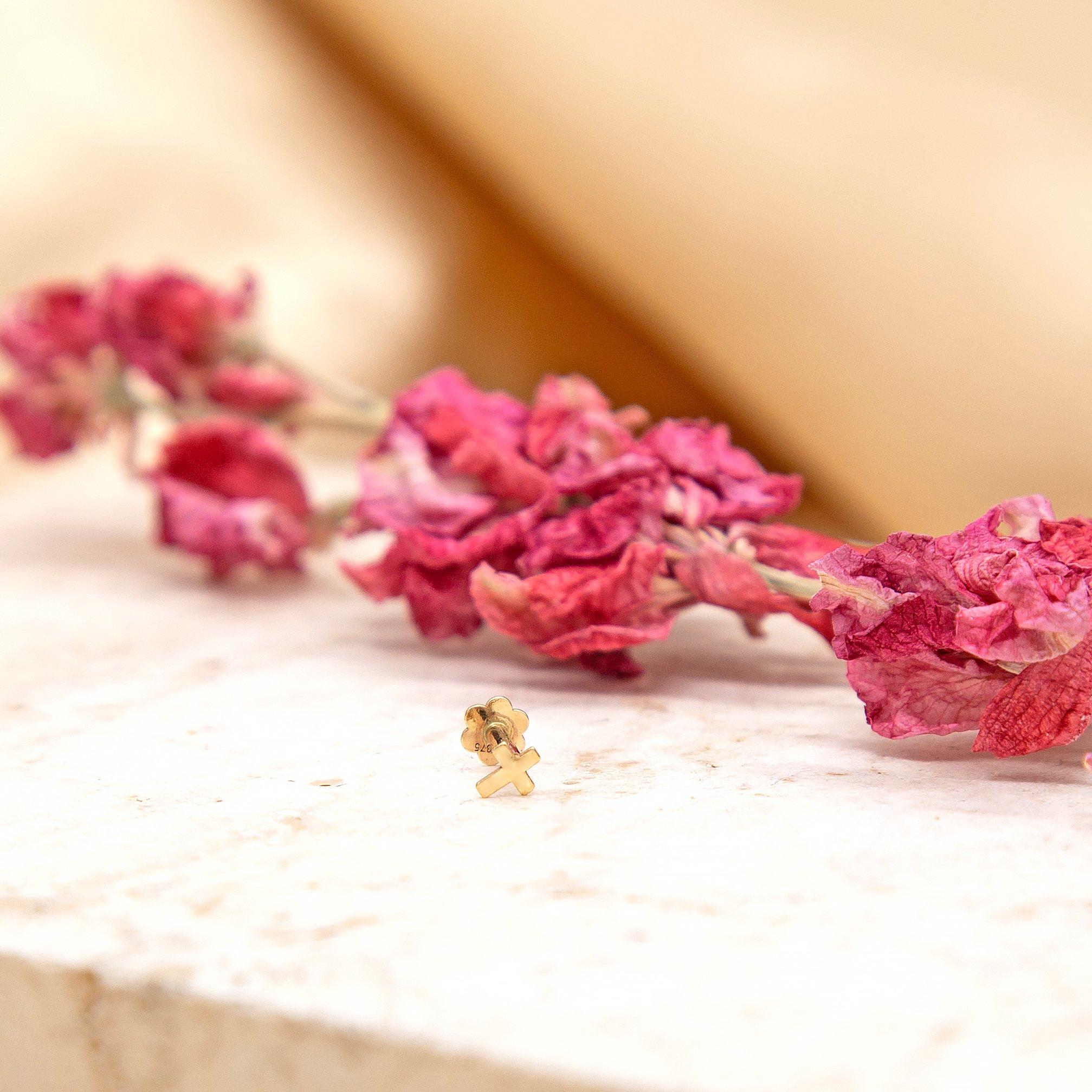 Yellow Gold - Be You - 9ct Gold Cross Labret Stud - 3