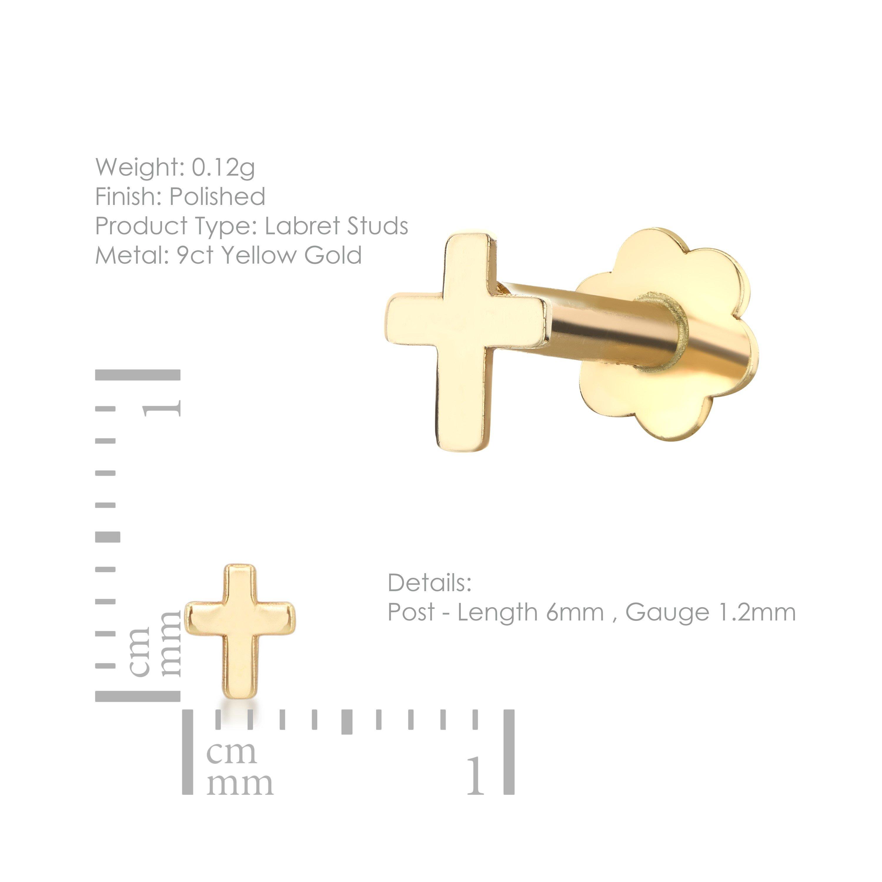 Yellow Gold - Be You - 9ct Gold Cross Labret Stud - 4