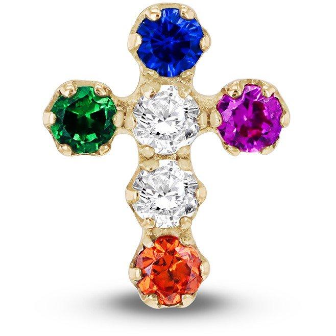 Yellow Gold - Be You - 9ct Gold Multi Coloured CZ Cross Labret Stud - 2