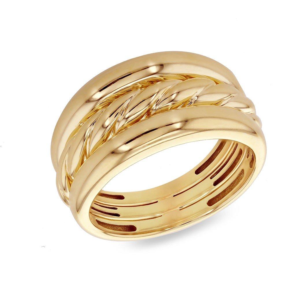 Yellow Gold - Be You - 9ct Gold Twisted and Plain Triple Band Ring - 1