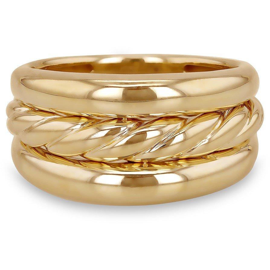 Yellow Gold - Be You - 9ct Gold Twisted and Plain Triple Band Ring - 2