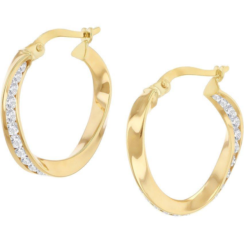 Yellow Gold - Be You - 9ct Gold Twist CZ Creole Earrings - 2