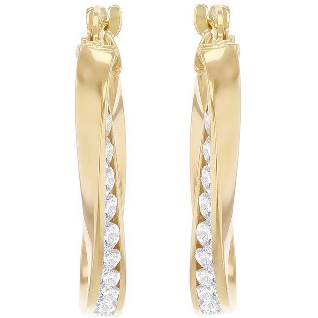 Yellow Gold - Be You - 9ct Gold Twist CZ Creole Earrings - 3