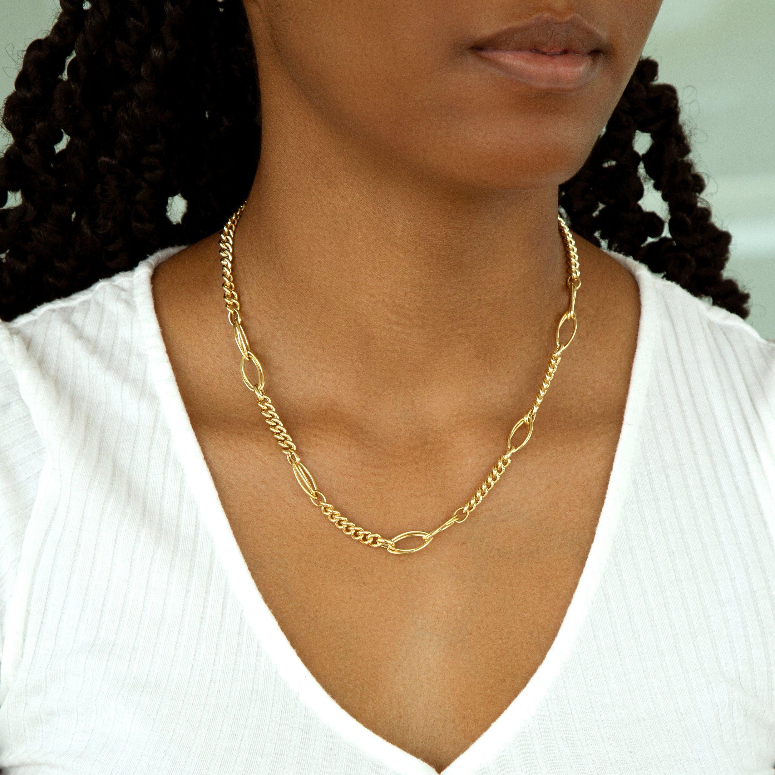 Yellow Gold - Be You - 9ct Gold Fancy Curb Double Oval Link Necklace - 4