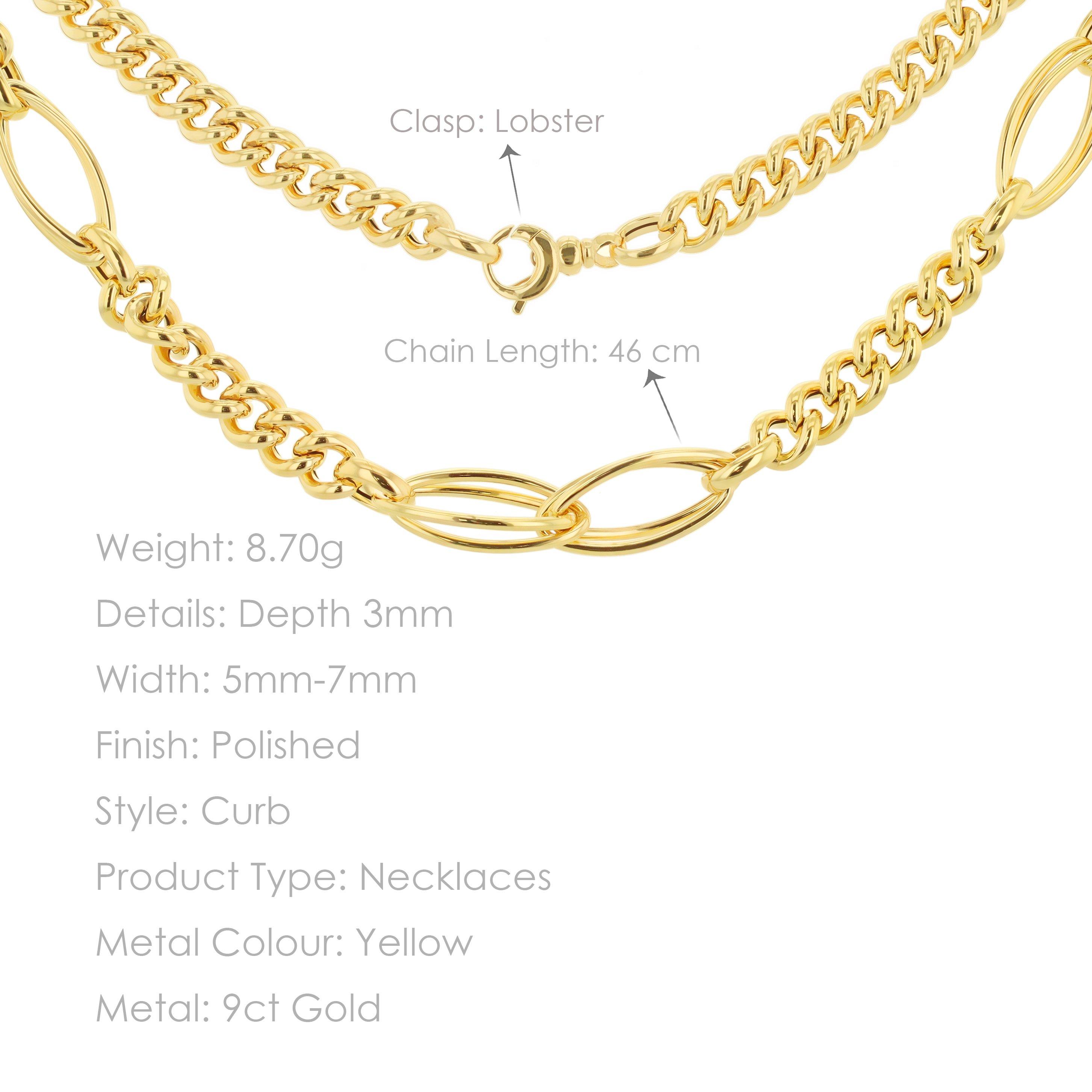 Yellow Gold - Be You - 9ct Gold Fancy Curb Double Oval Link Necklace - 6