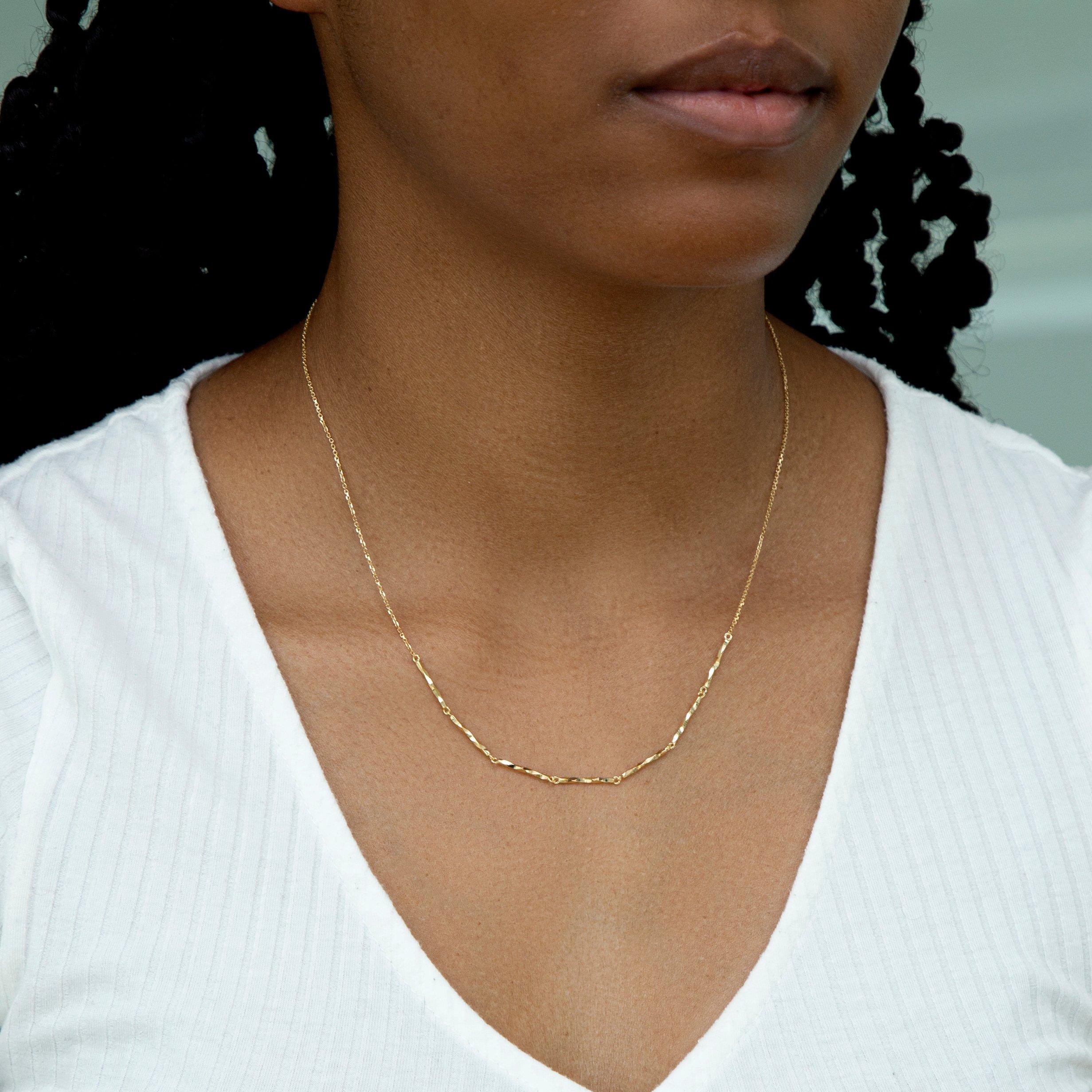 Yellow Gold - Be You - 9ct Gold Trace Diamond Cut Bar Necklace - 2