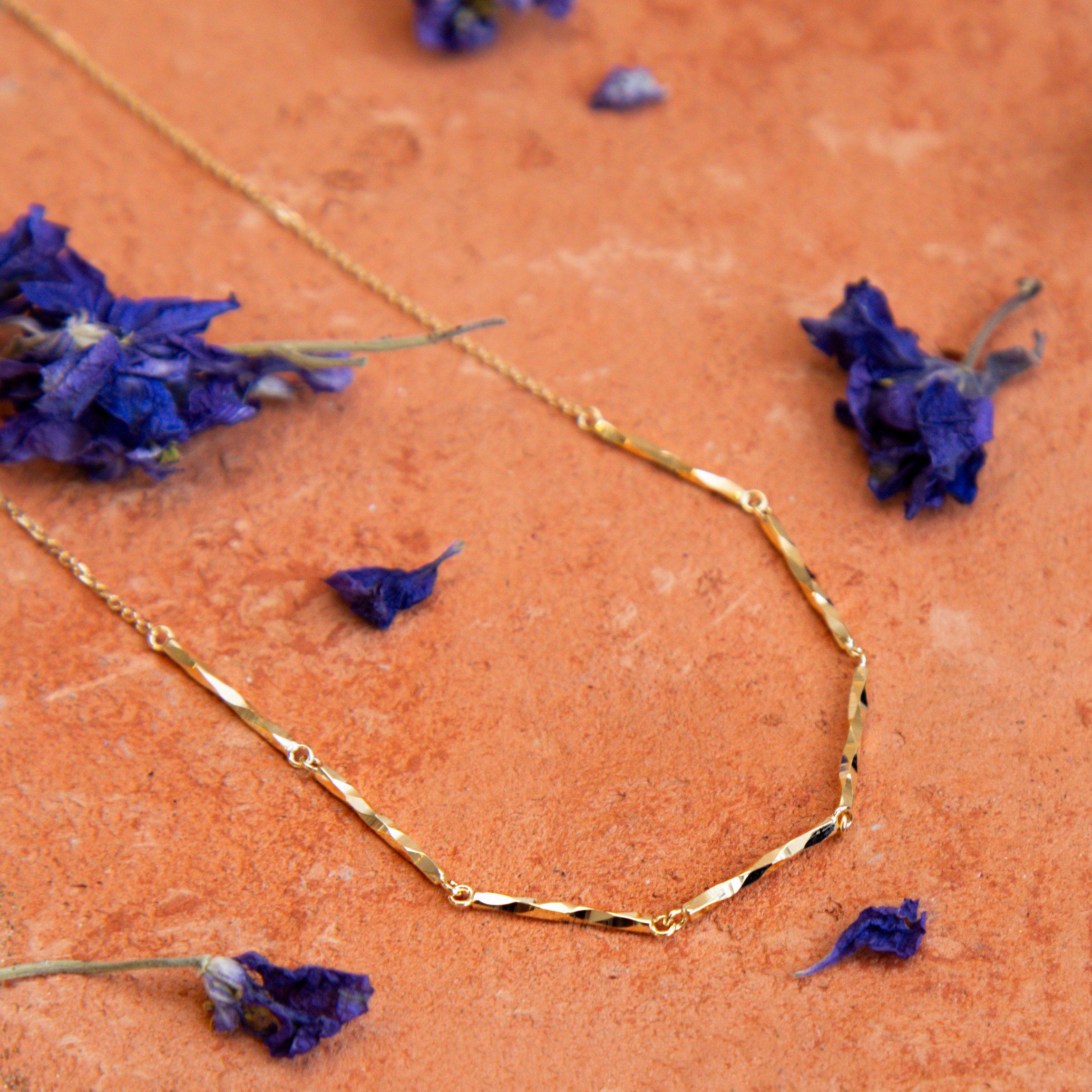 Yellow Gold - Be You - 9ct Gold Trace Diamond Cut Bar Necklace - 3