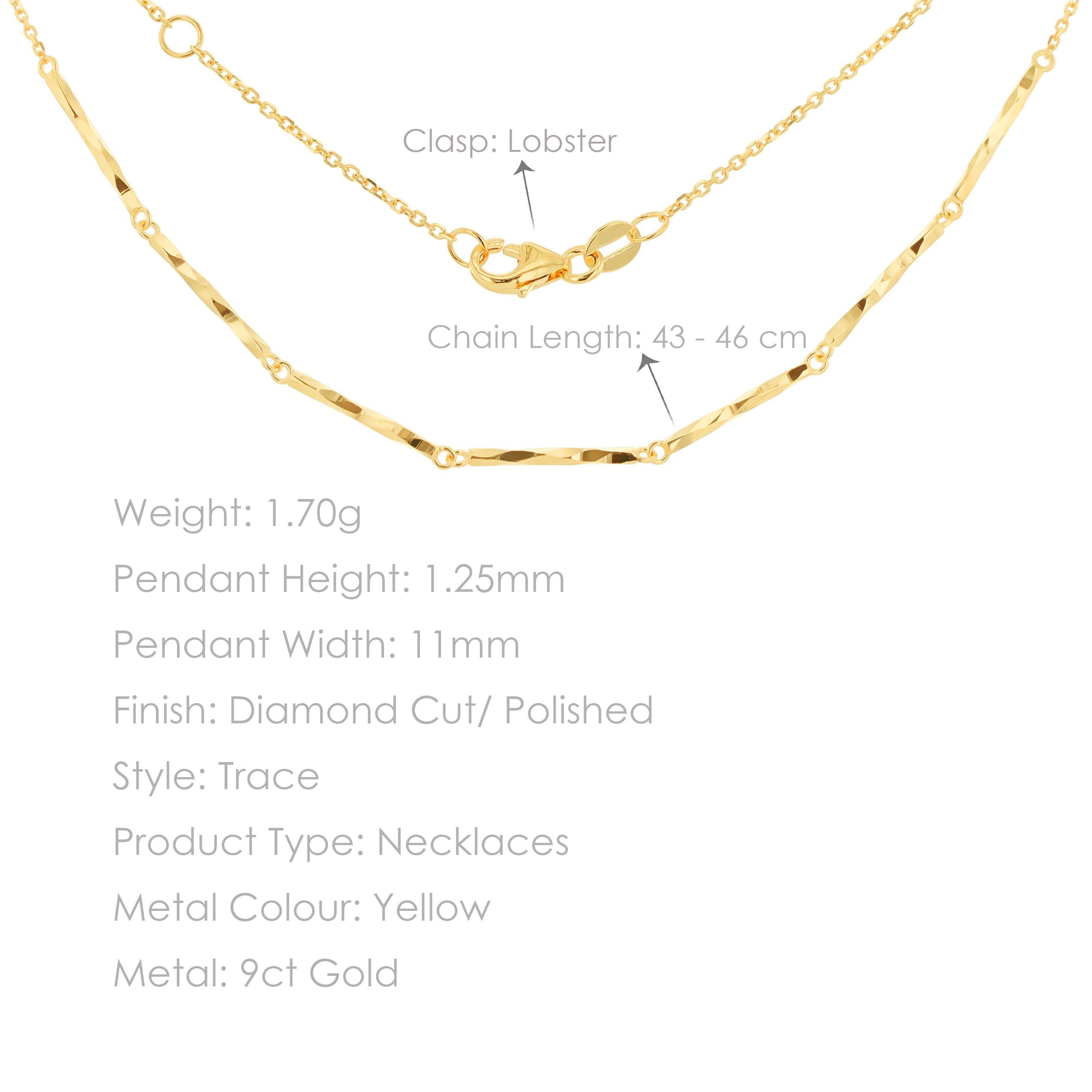Yellow Gold - Be You - 9ct Gold Trace Diamond Cut Bar Necklace - 6