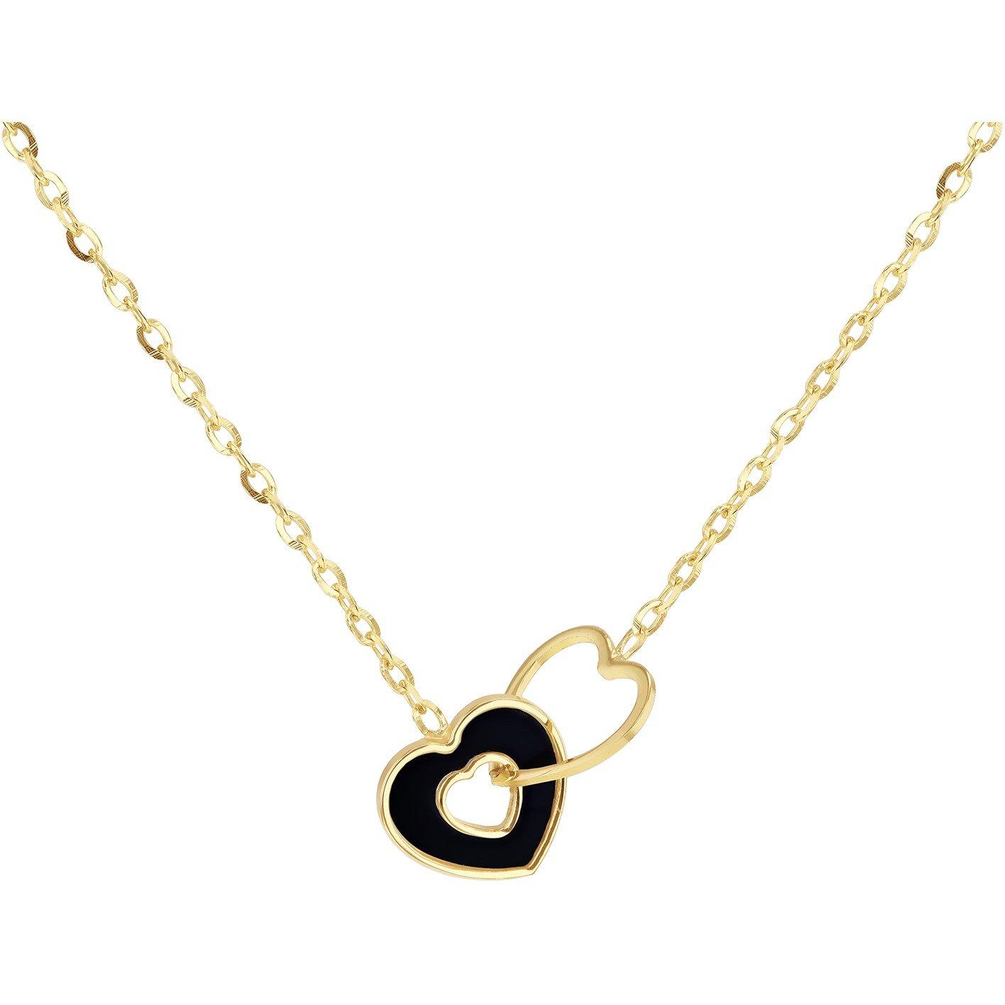 Yellow Gold - Be You - 9ct Gold Linked Onyx Heart Adjustable Necklace - 2