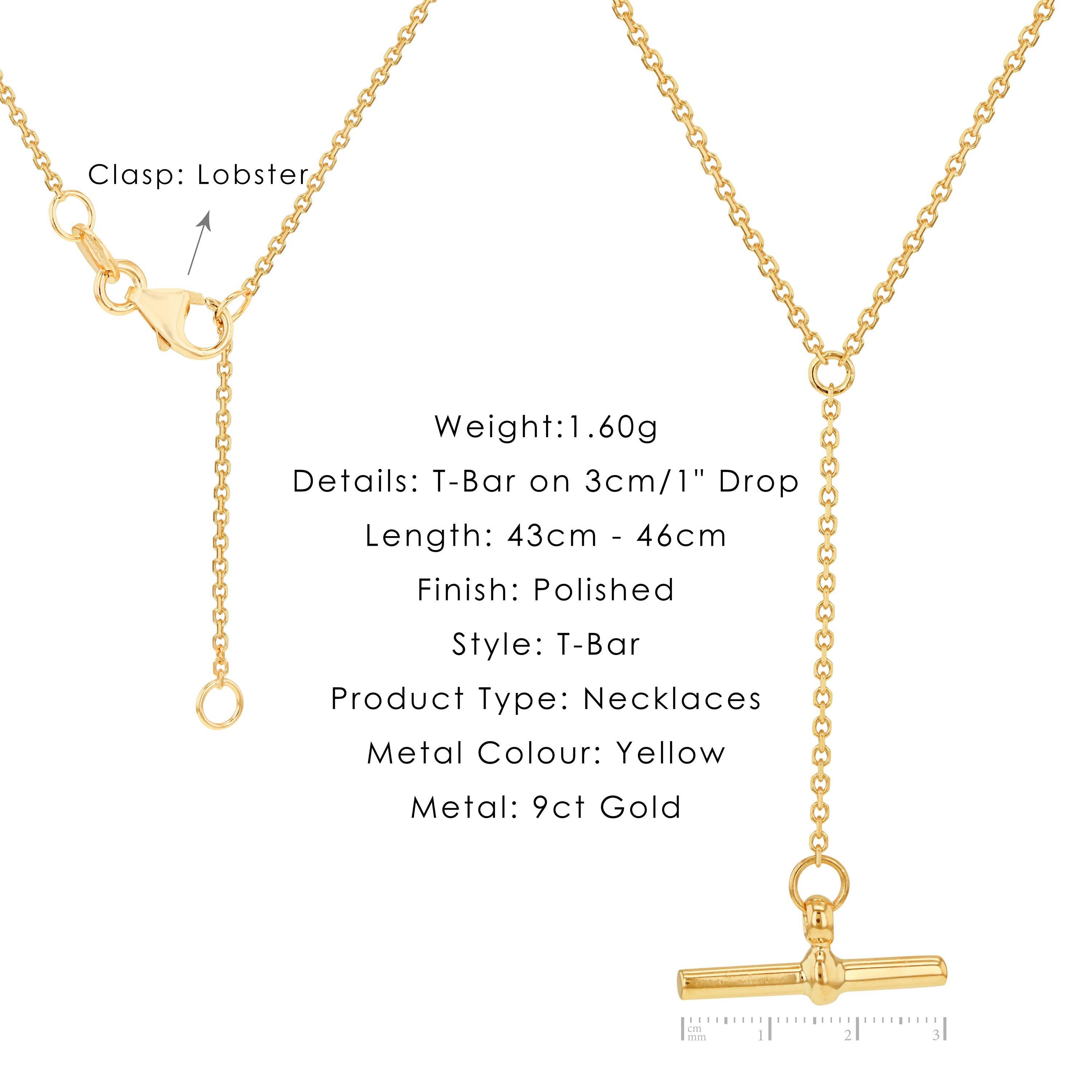 Yellow Gold - Be You - 9ct Gold T-Bar Diamond Cut Trace Chain - 6