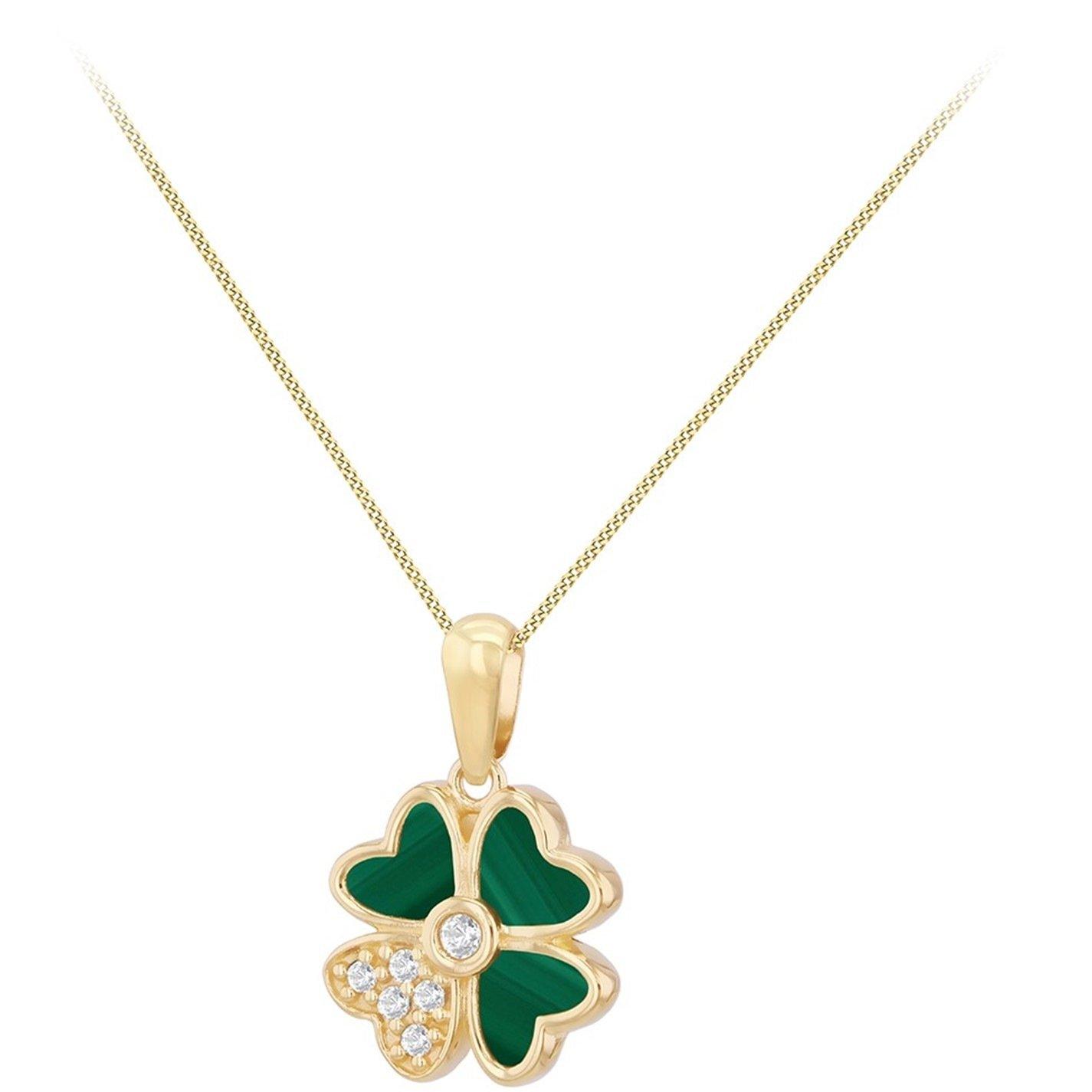 Yellow Gold - Be You - 9ct Gold Synthetic Malachite CZ Flower Necklace - 2