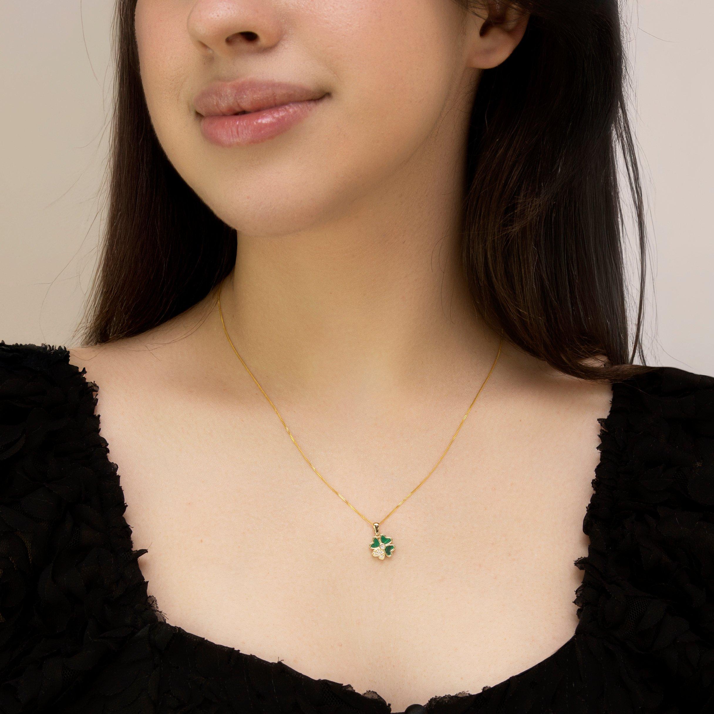 Yellow Gold - Be You - 9ct Gold Synthetic Malachite CZ Flower Necklace - 3