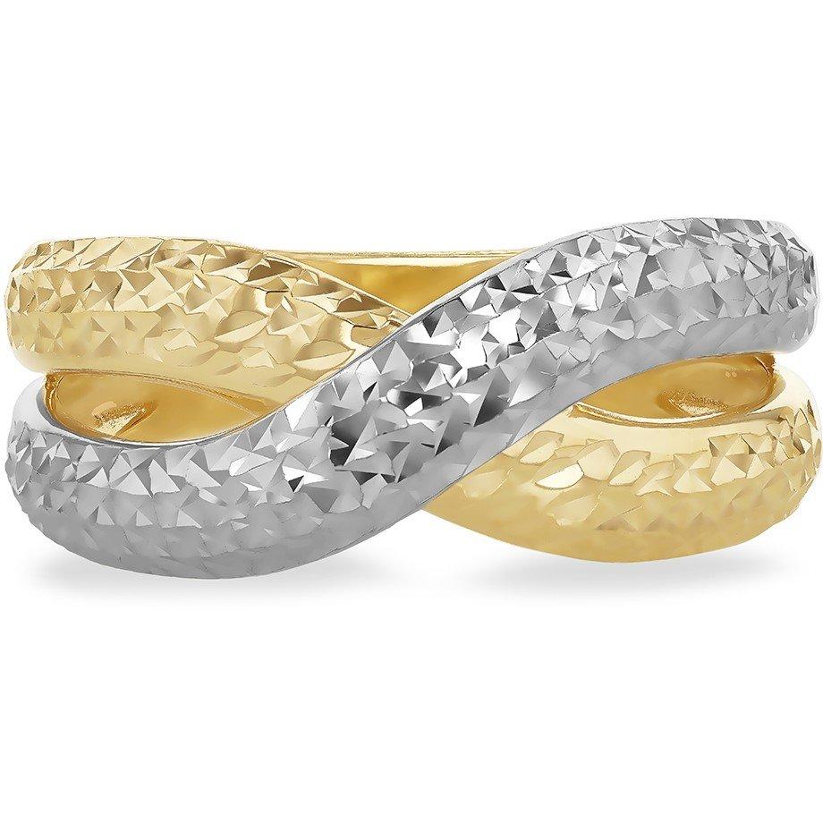Yellow And Whit - Be You - 9ct Gold Diamond Cut Crossover Ring - 2