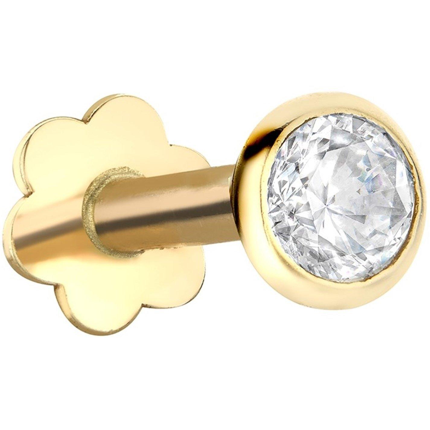 Yellow Gold - Be You - 9ct Gold CZ Rubover Round Labret Stud - 1