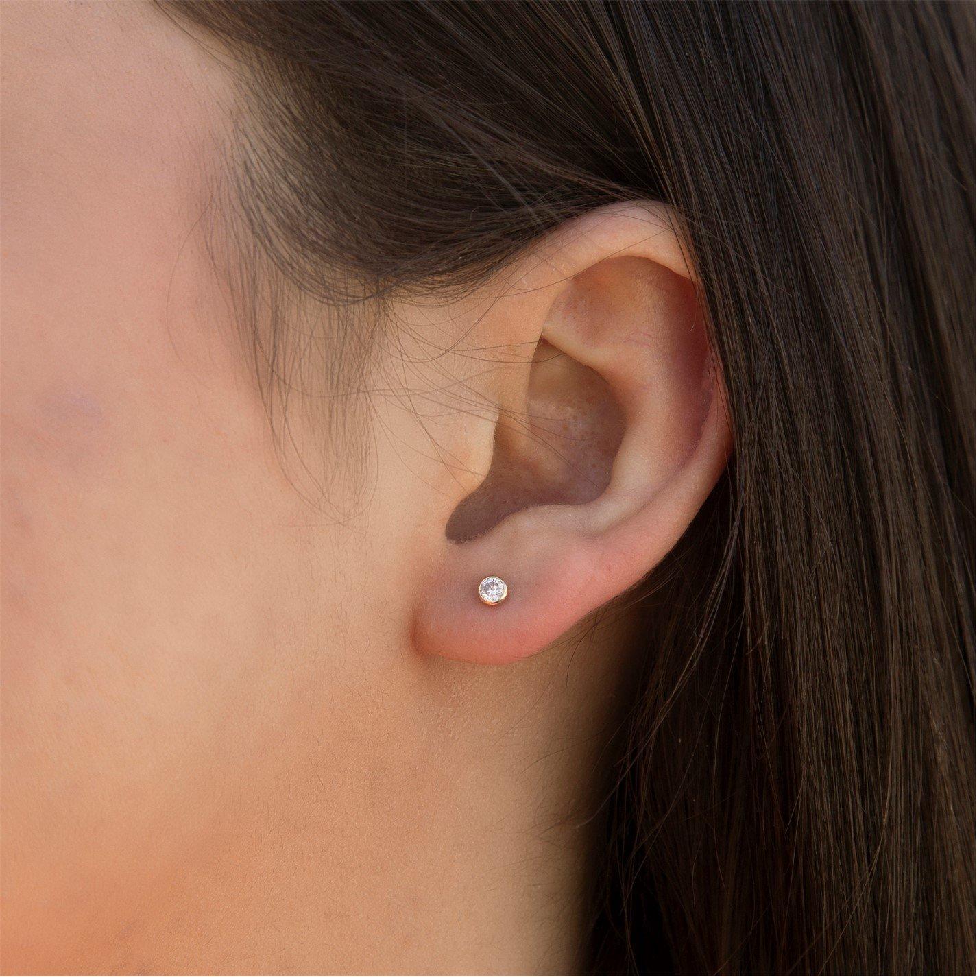 Yellow Gold - Be You - 9ct Gold CZ Rubover Round Labret Stud - 2