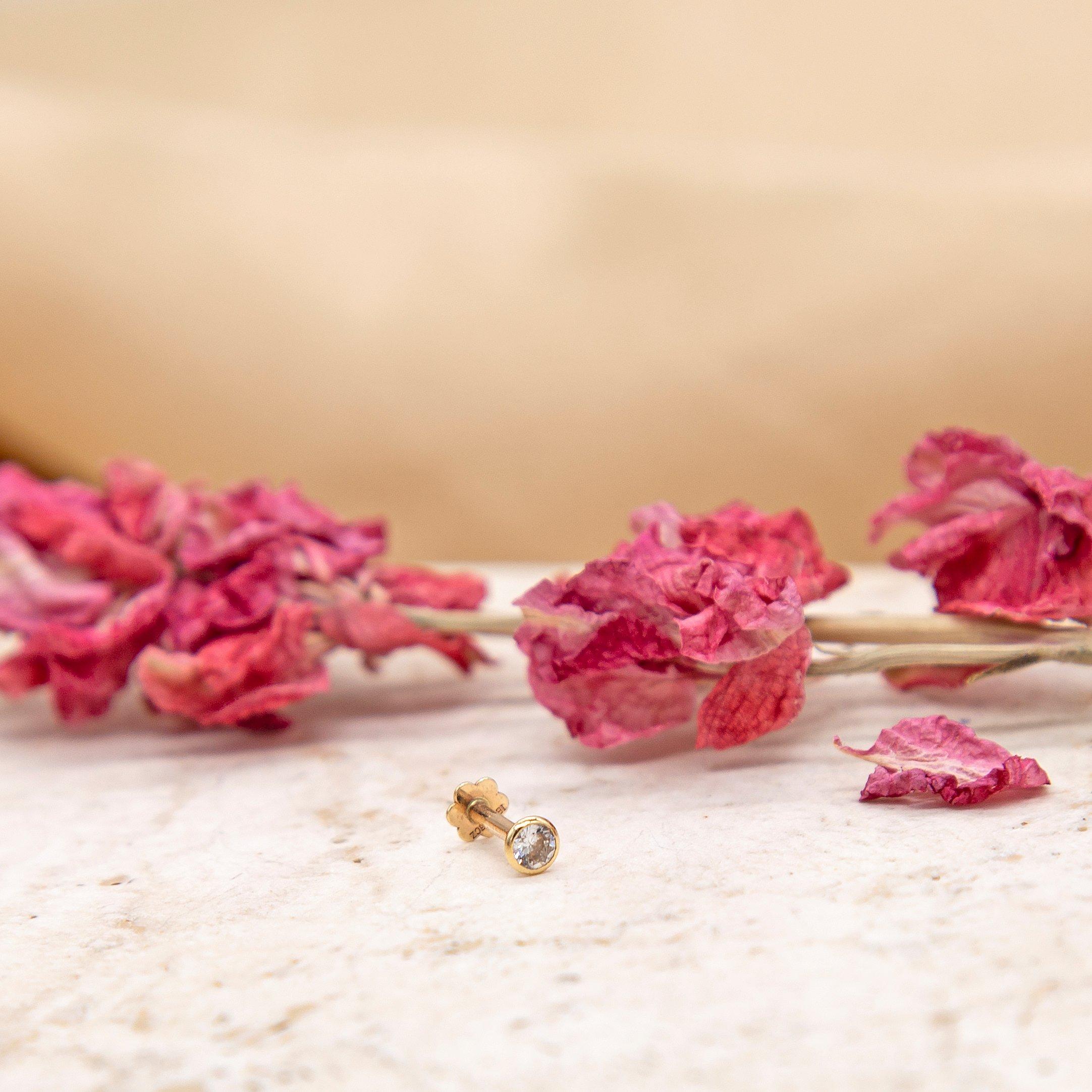 Yellow Gold - Be You - 9ct Gold CZ Rubover Round Labret Stud - 3