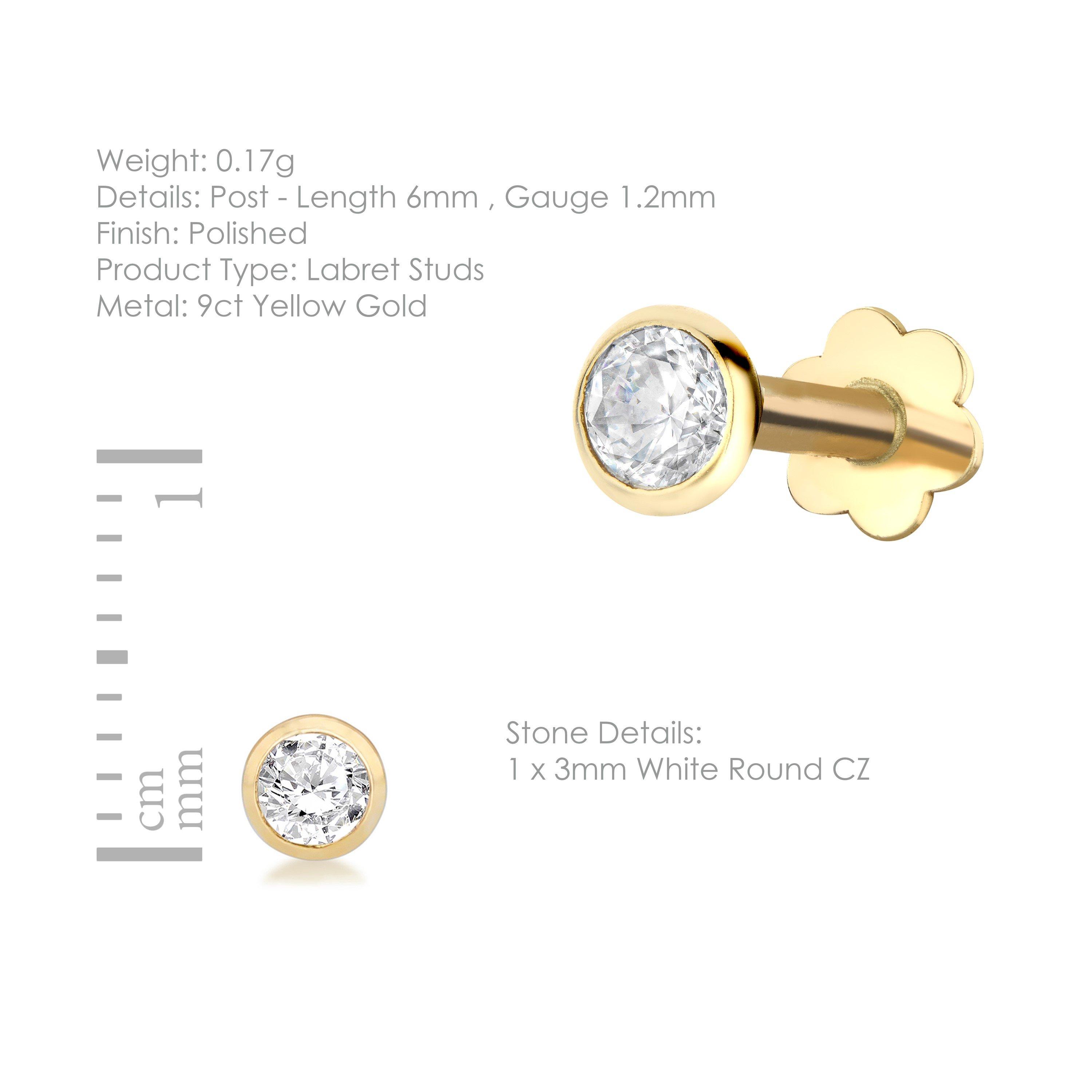 Yellow Gold - Be You - 9ct Gold CZ Rubover Round Labret Stud - 4
