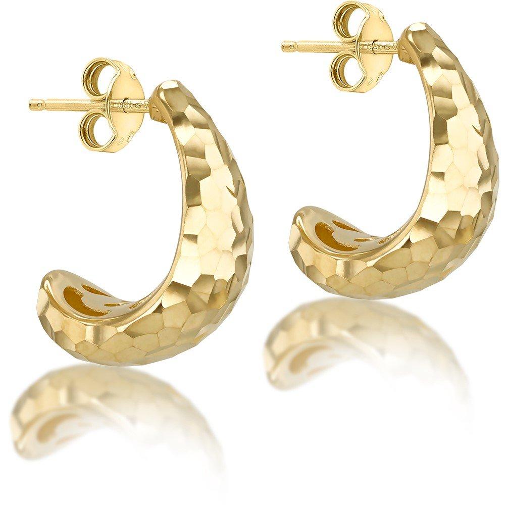 Yellow Gold - Be You - 9ct Gold Diamond Cut J-Shape Stud Earrings - 2