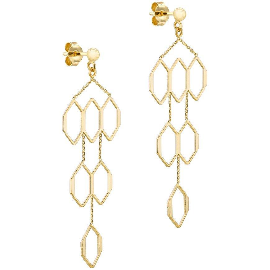 Yellow Gold - Be You - 9ct Gold Honeycomb Drop Stud Earrings - 2