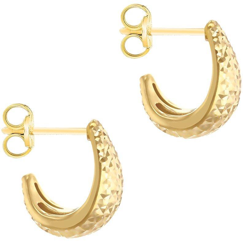 Yellow Gold - Be You - 9ct Gold Diamond Cut Wide J-Shape Stud Earrings - 3