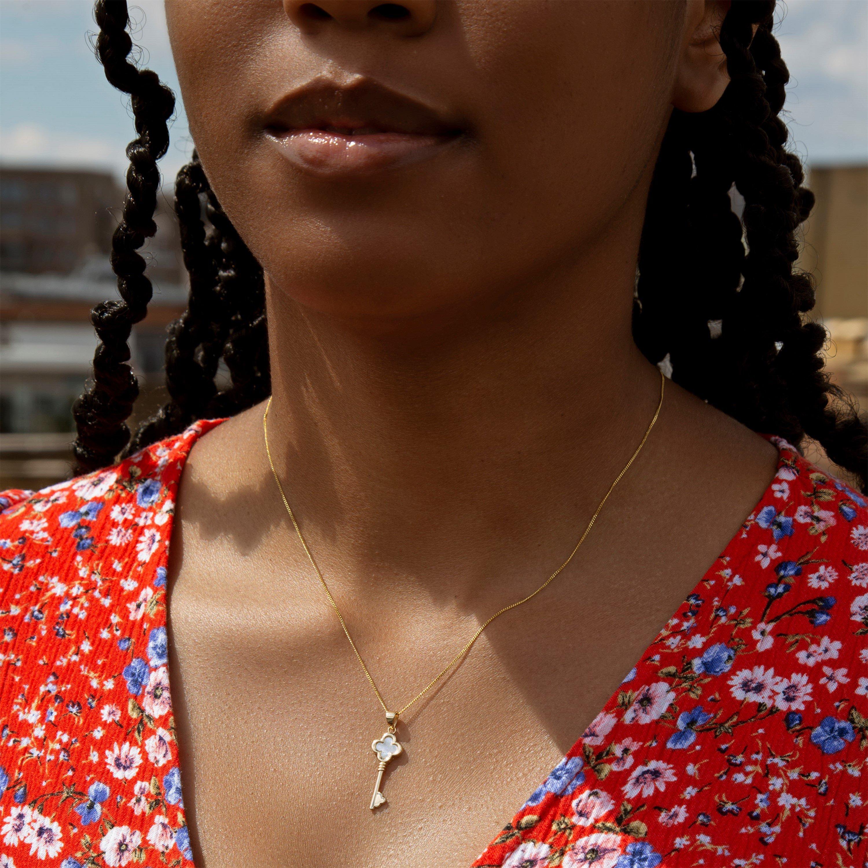 Yellow Gold - Be You - 9ct Gold Mother of Pearl Clover Key Necklace - 2