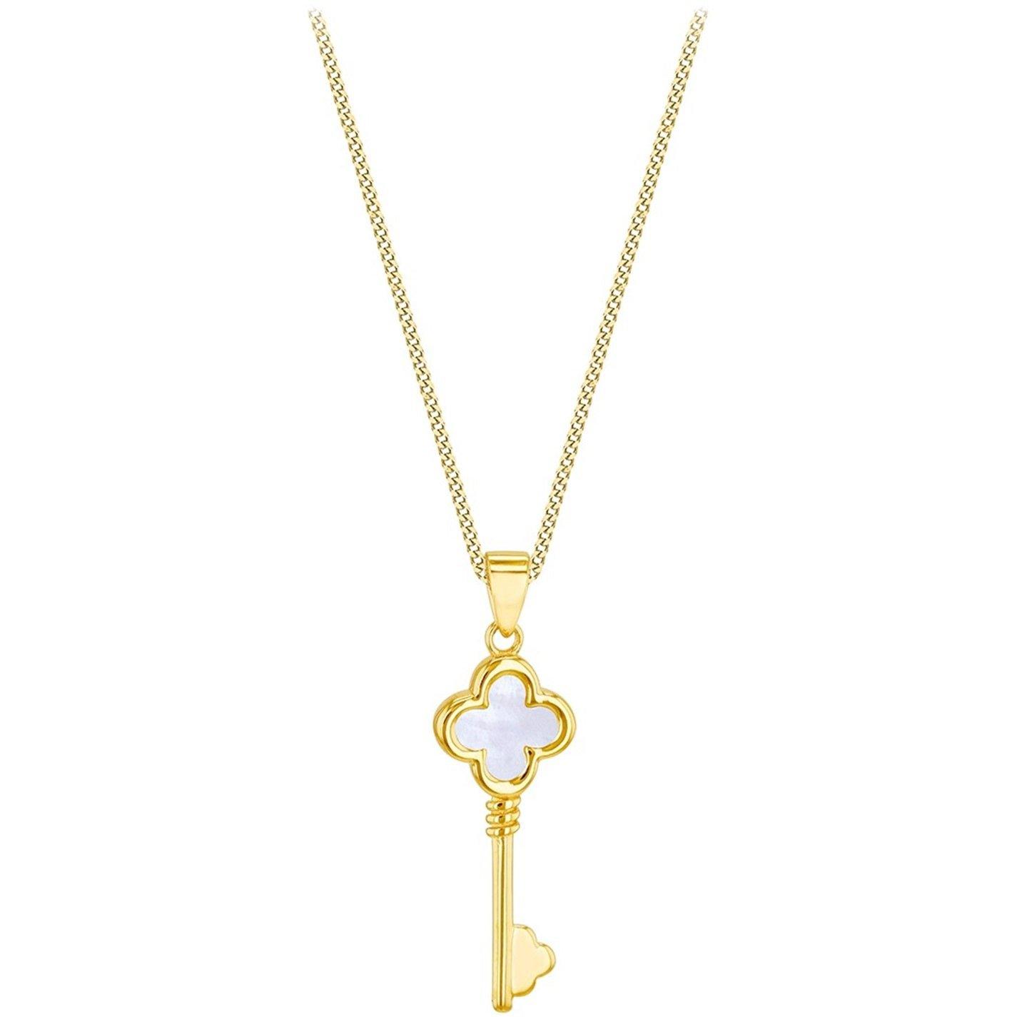 Yellow Gold - Be You - 9ct Gold Mother of Pearl Clover Key Necklace - 3