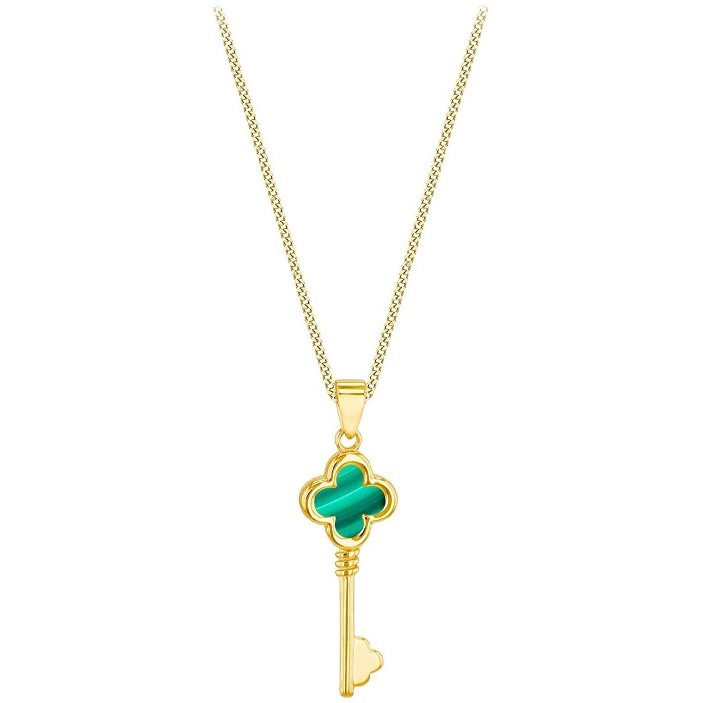 Yellow Gold - Be You - 9ct Gold Malachite Clover Key Necklace - 3