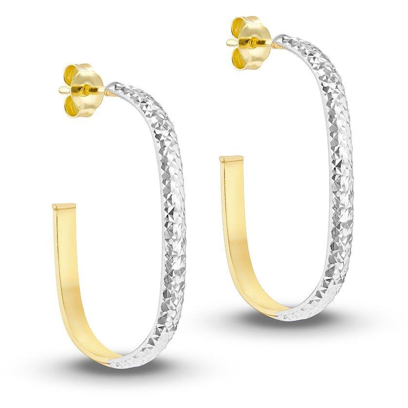 Yellow And Whit - Be You - 9ct Gold Diamond Cut Half Hoop Earrings - 1
