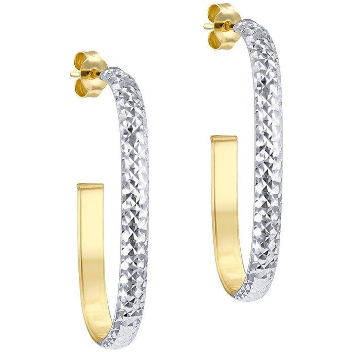 Yellow And Whit - Be You - 9ct Gold Diamond Cut Half Hoop Earrings - 2