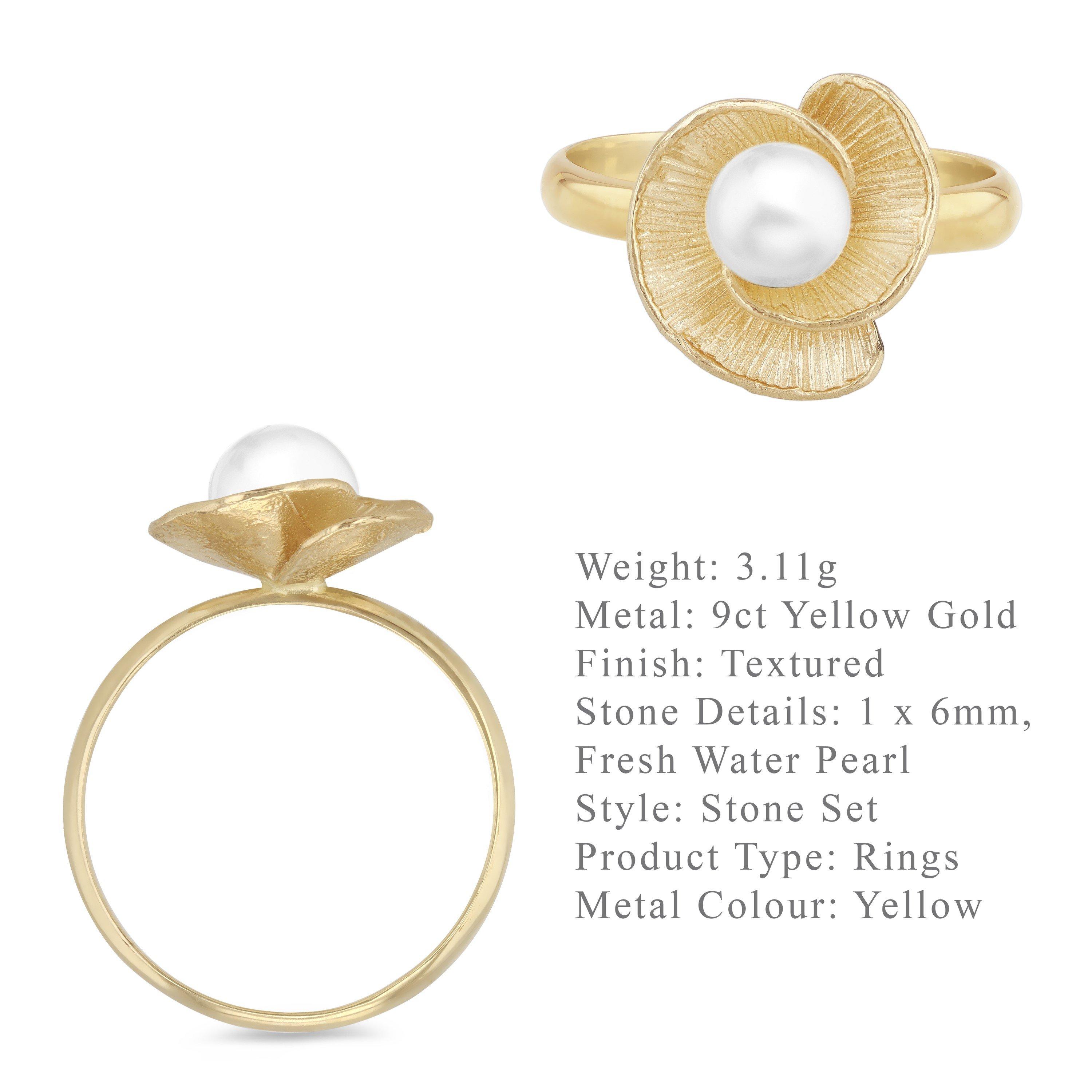 Yellow Gold - Be You - 9ct Gold Freshwater Pearl Flower Ring - 6
