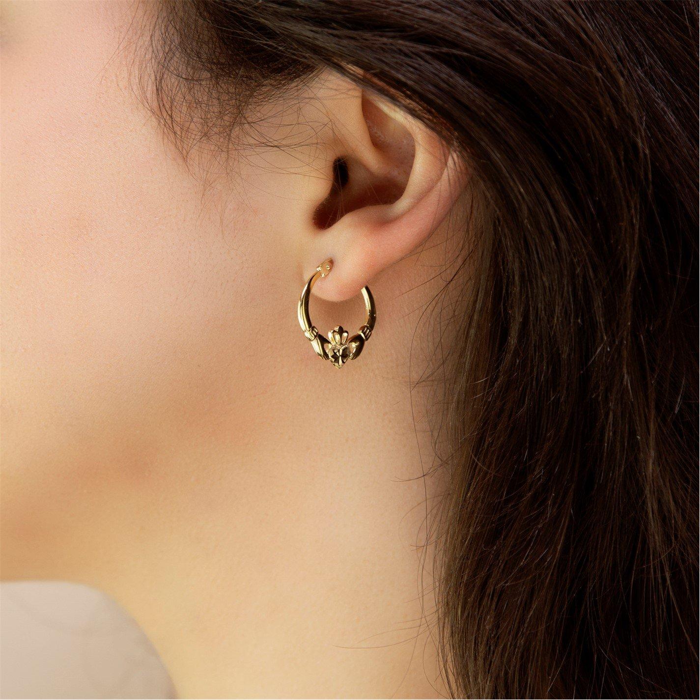 Yellow Gold - Be You - 9ct Gold Diamond Cut Claddagh Creole Earring - 2