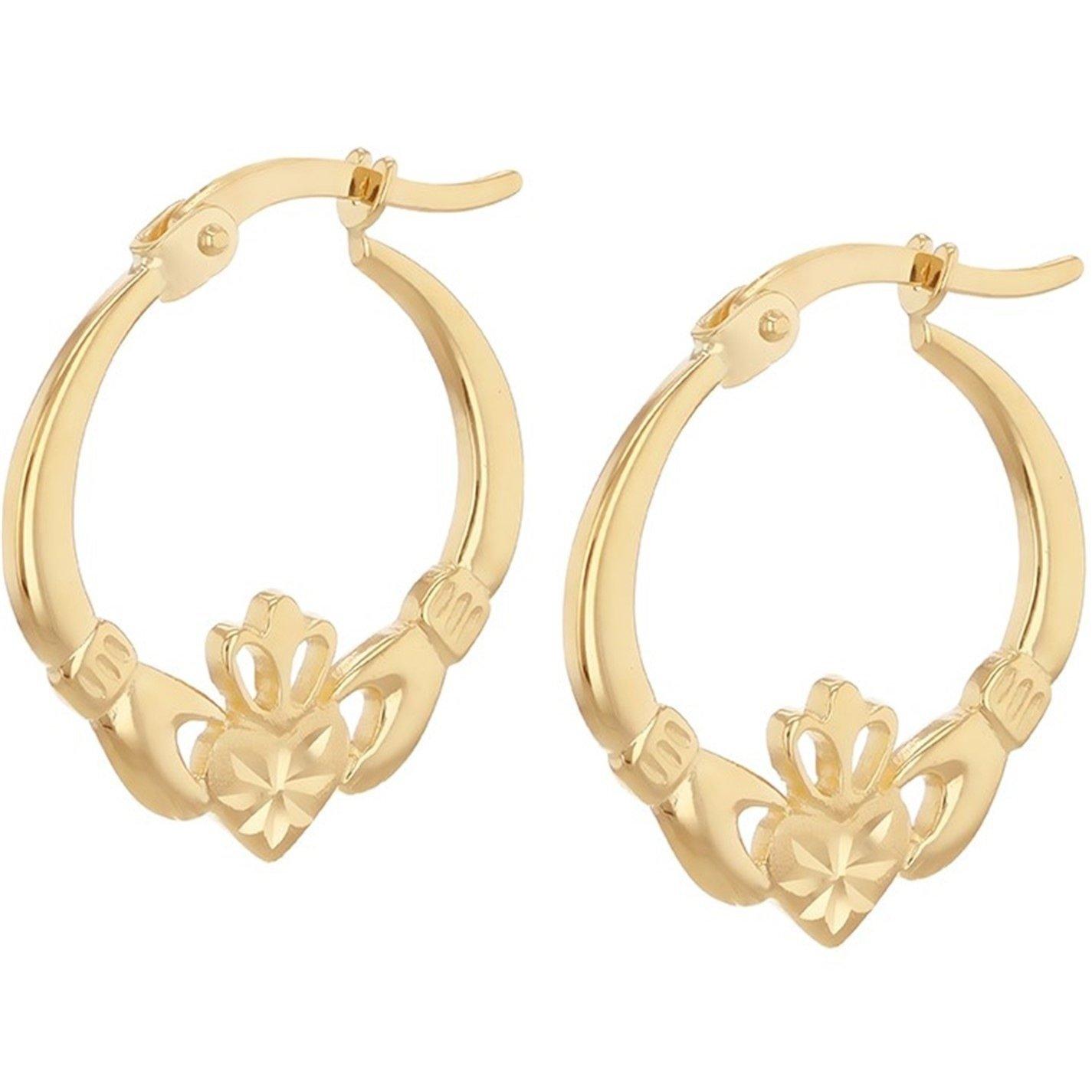 Yellow Gold - Be You - 9ct Gold Diamond Cut Claddagh Creole Earring - 4