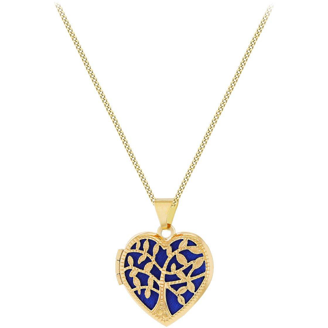 Yellow Gold - Be You - 9ct Gold Tree Of Life Heart Blue Locket Necklace - 2