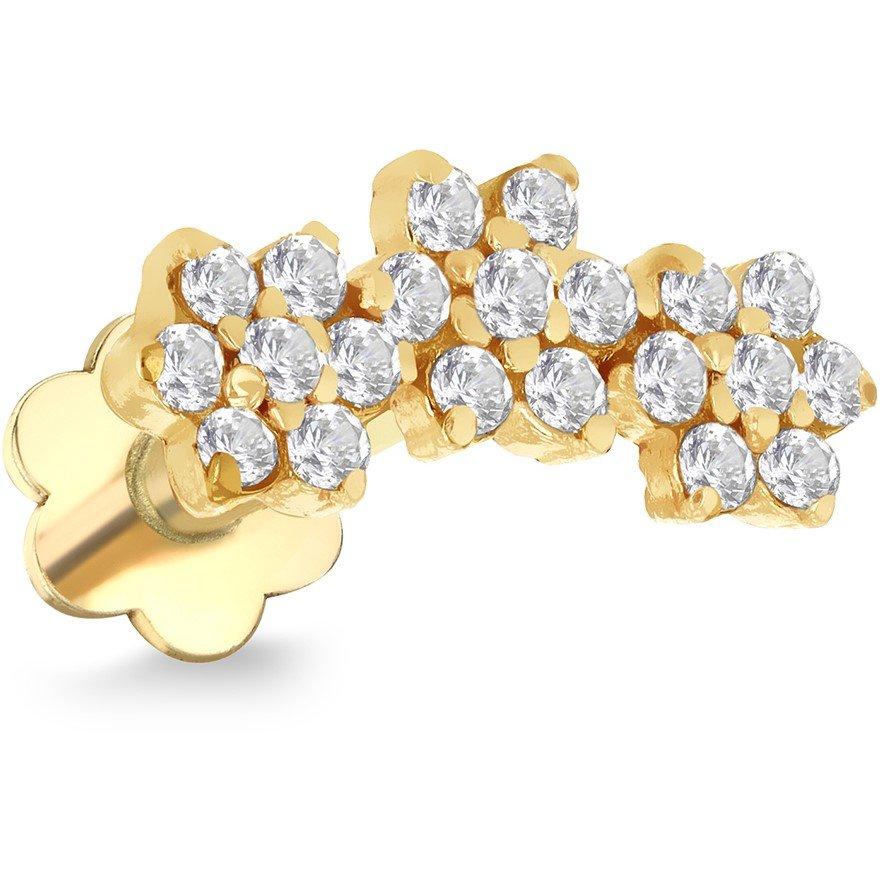 Yellow Gold - Be You - 9ct Gold CZ Triple Flower Labret Stud - 1