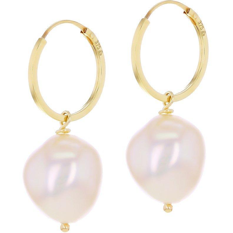 Yellow Gold - Be You - 9ct Gold Hoop With Baroque Pearl Drop Earrings - 1