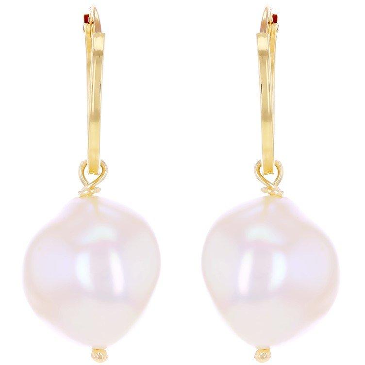 Yellow Gold - Be You - 9ct Gold Hoop With Baroque Pearl Drop Earrings - 3